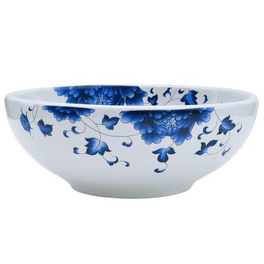 VidaXL Opzetwasbak rond Φ41x14 cm keramiek wit en blauw