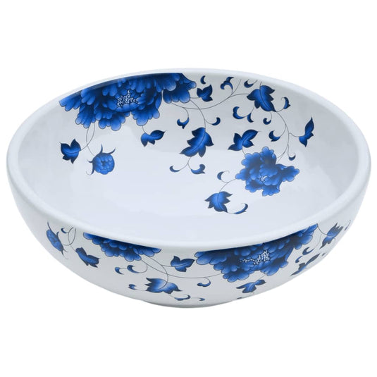 VidaXL Opzetwasbak rond Φ41x14 cm keramiek wit en blauw