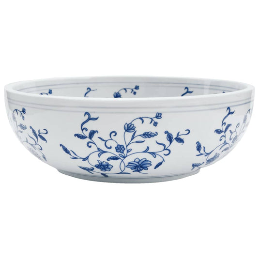 Vidaxl opzetwasbak rond φ41x14 cm keramiek wit en blauw