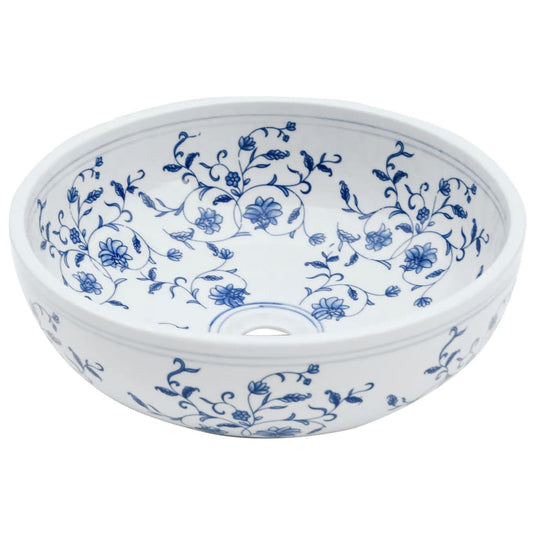 Vidaxl opzetwasbak rond φ41x14 cm keramiek wit en blauw
