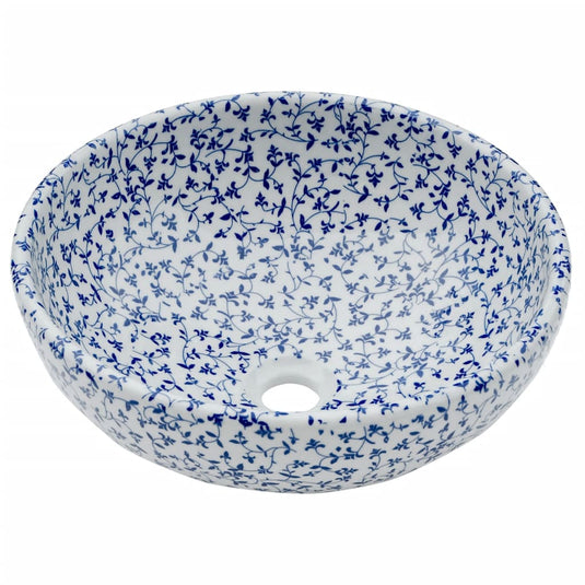 Vidaxl opzetwasbak rond φ41x14 cm keramiek wit en blauw