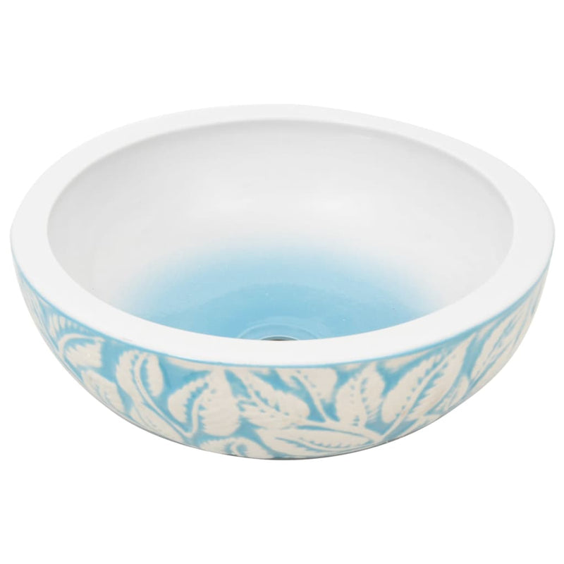 Load image into Gallery viewer, Vidaxl opzetwasbak rond φ41x14 cm keramiek wit en blauw
