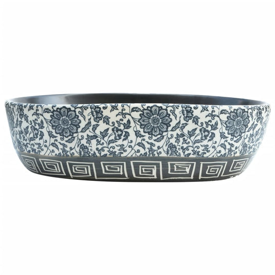 Vidaxl opzetwasbak ovaal 47x33x13 cm keramiek zwart en blauw