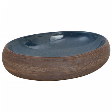 Vidaxl opzetwasbak ovaal 59x40x15 cm keramiek bruin en blauw