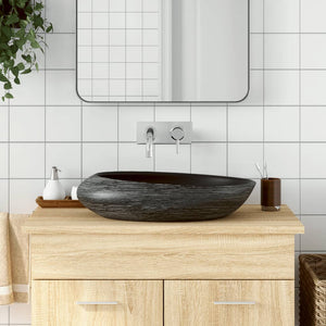Vidaxl opzetwasbak ovaal 59x40x14 cm keramiek grijs en zwart
