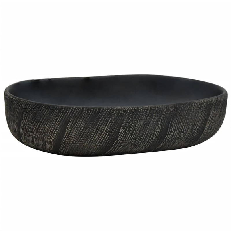 Cargue la imagen en el visor de la galería, Vidaxl opzetwasbak ovaal 59x40x14 cm keramiek zwart

