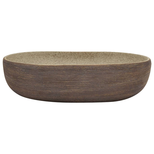 Vidaxl opzetwasbak ovaal 59x40x14 cm keramiek zandkleurig en bruin