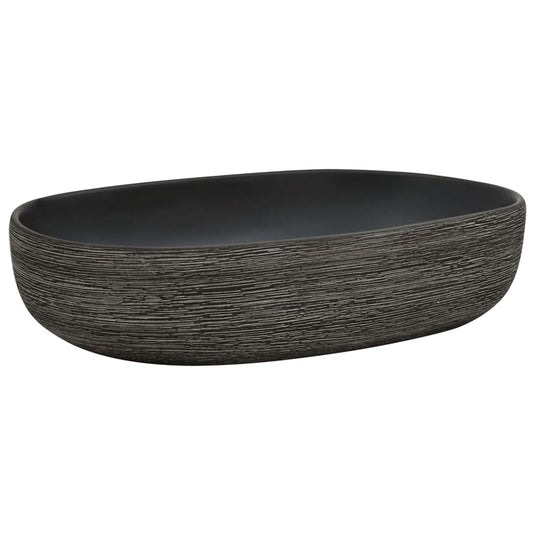 Vidaxl opzetwasbak ovaal 59x40x14 cm keramiek grijs en zwart