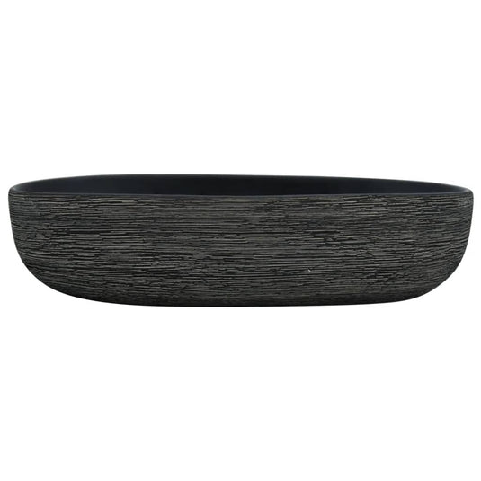 Vidaxl opzetwasbak ovaal 59x40x14 cm keramiek grijs en zwart