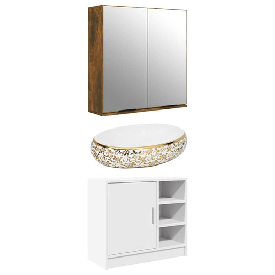 Vidaxl opzetwasbak ovaal 59x40x15 cm keramiek wit en goud