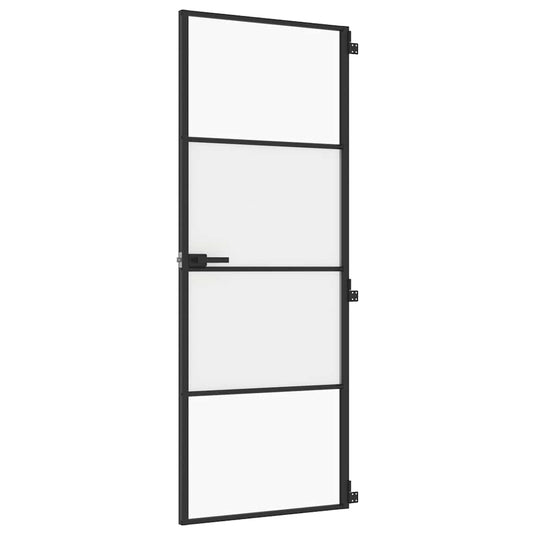 Vidaxl binnendeur smal 76x201,5 cm gehard glas en aluminium zwart
