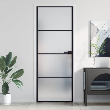 Vidaxl binnendeur smal 76x201,5 cm gehard glas en aluminium zwart