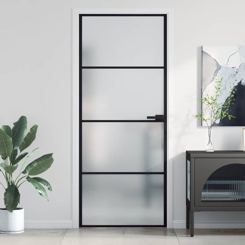 Load image into Gallery viewer, Vidaxl binnendeur smal 83x201,5 cm gehard glas en aluminium zwart
