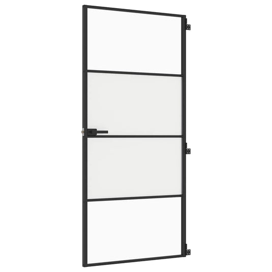 Vidaxl binnendeur smal 93x201,5 cm gehard glas en aluminium zwart