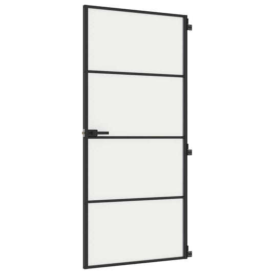 Vidaxl binnendeur smal 93x201,5 cm gehard glas en aluminium zwart