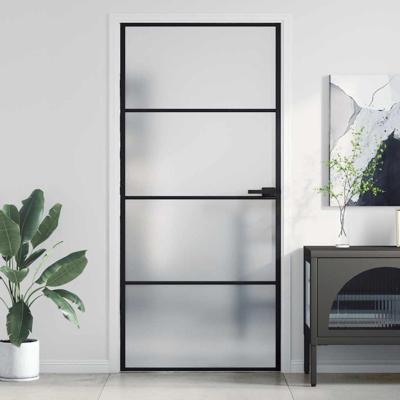 Load image into Gallery viewer, Vidaxl binnendeur smal 93x201,5 cm gehard glas en aluminium zwart
