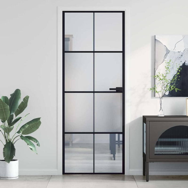 Load image into Gallery viewer, Vidaxl binnendeur smal 76x201,5 cm gehard glas en aluminium zwart
