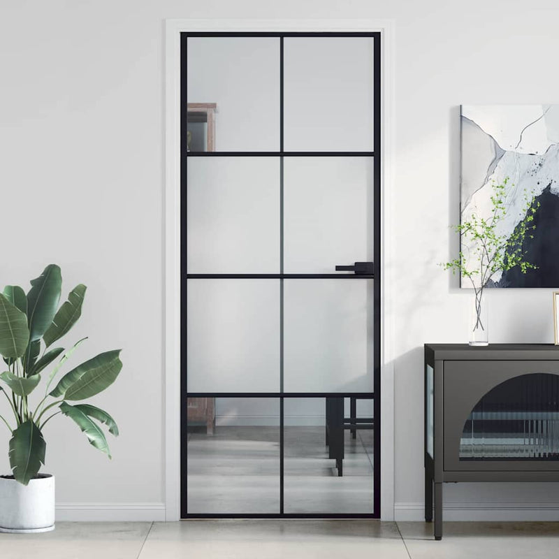 Load image into Gallery viewer, Vidaxl binnendeur smal 83x201,5 cm gehard glas en aluminium zwart
