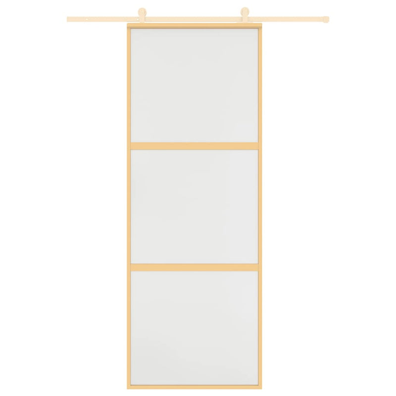 Afbeelding laden in galerijviewer, Vidaxl schuifdeur 76x205 cm mat esg-glas en aluminium goudkleurig
