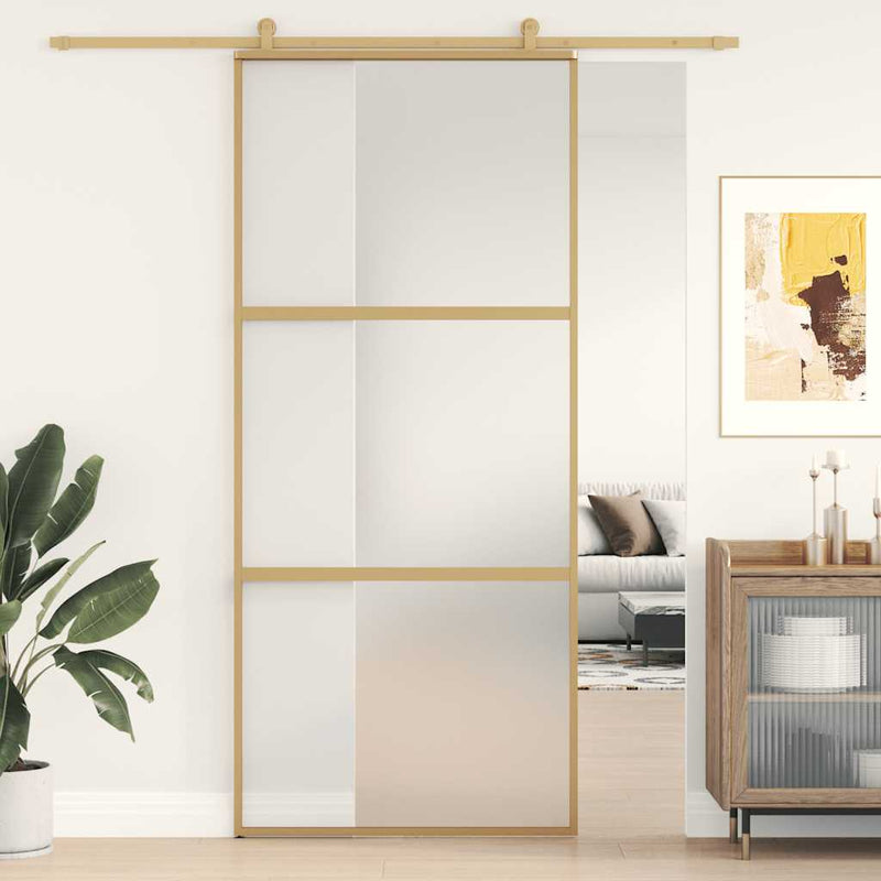 Load image into Gallery viewer, Vidaxl schuifdeur 90x205 cm mat esg-glas en aluminium goudkleurig
