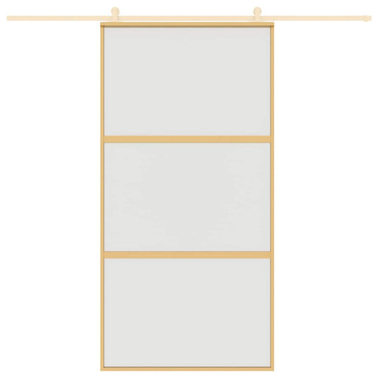 VidaXL Schuifdeur 102,5x205 cm mat ESG-glas en aluminium goudkleurig