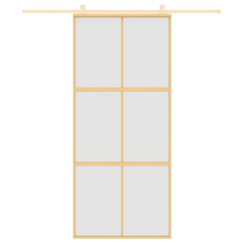 Afbeelding laden in galerijviewer, Vidaxl schuifdeur 90x205 cm mat esg-glas en aluminium goudkleurig
