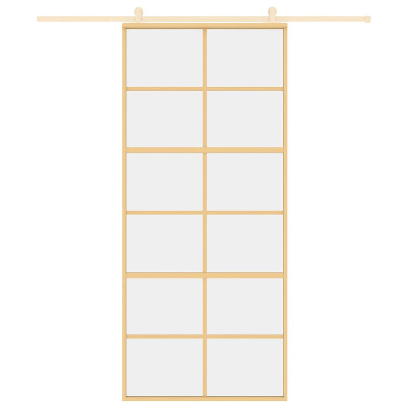 Afbeelding laden in galerijviewer, Vidaxl schuifdeur 90x205 cm helder esg-glas en aluminium goudkleurig
