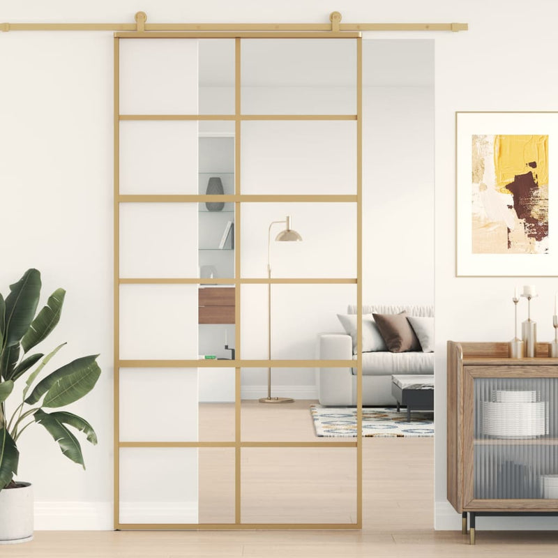 Load image into Gallery viewer, VidaXL Schuifdeur 102,5x205 cm helder ESG-glas en aluminium goudkleur
