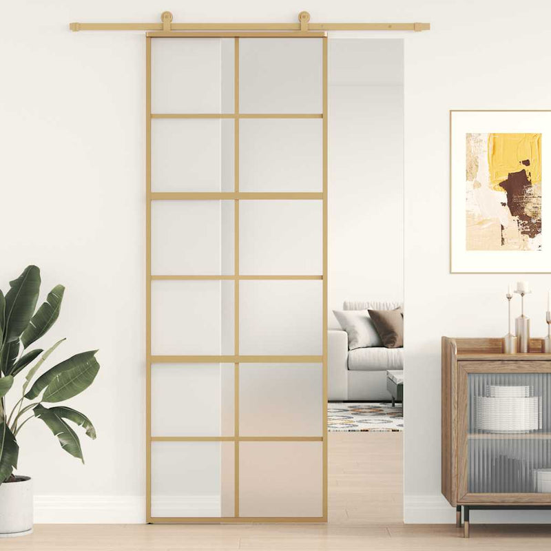 Load image into Gallery viewer, Vidaxl schuifdeur 76x205 cm mat esg-glas en aluminium goudkleurig
