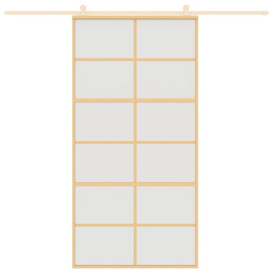 VidaXL Schuifdeur 102,5x205 cm mat ESG-glas en aluminium goudkleurig