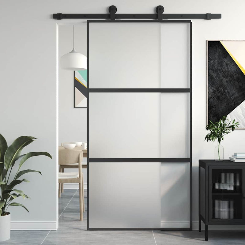 Afbeelding laden in galerijviewer, Vidaxl schuifdeur 102,5x205 cm gehard glas en aluminium zwart
