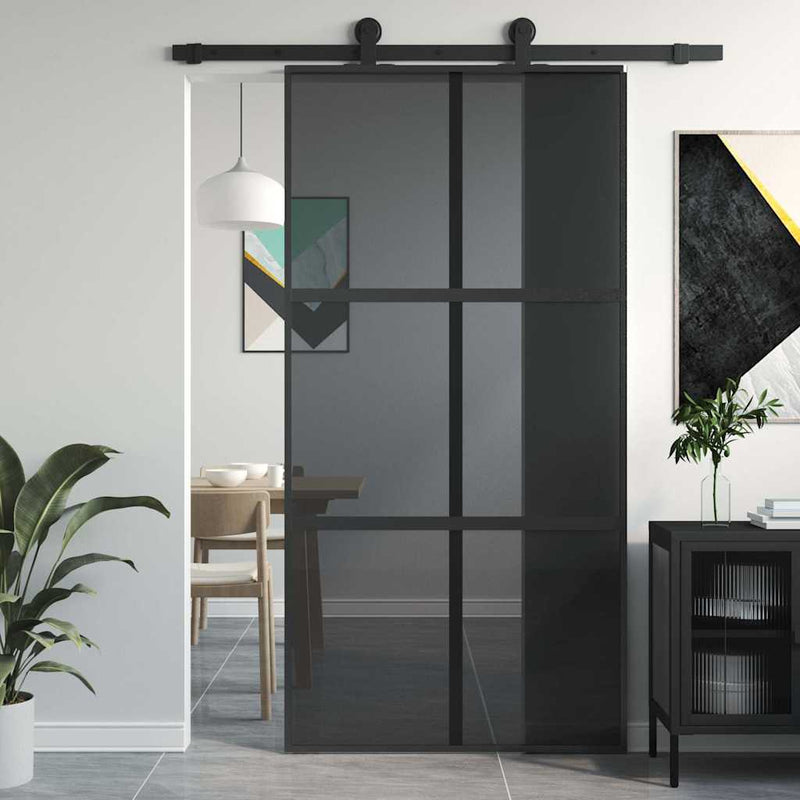 Afbeelding laden in galerijviewer, Vidaxl schuifdeur 102,5x205 cm gehard glas en aluminium zwart
