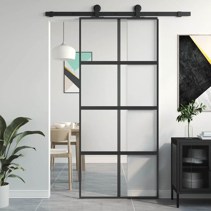 Load image into Gallery viewer, Vidaxl schuifdeur 90x205 cm gehard glas en aluminium zwart
