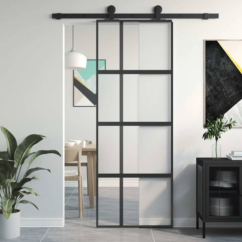 Afbeelding laden in galerijviewer, Vidaxl schuifdeur 76x205 cm gehard glas en aluminium zwart
