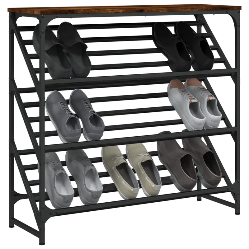 Load image into Gallery viewer, Vidaxl schoenenrek 90x30x85 cm bewerkt hout gerookt eikenkleurig
