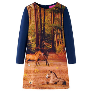 Vidaxl kinderjurk met lange mouwen 128 marineblauw