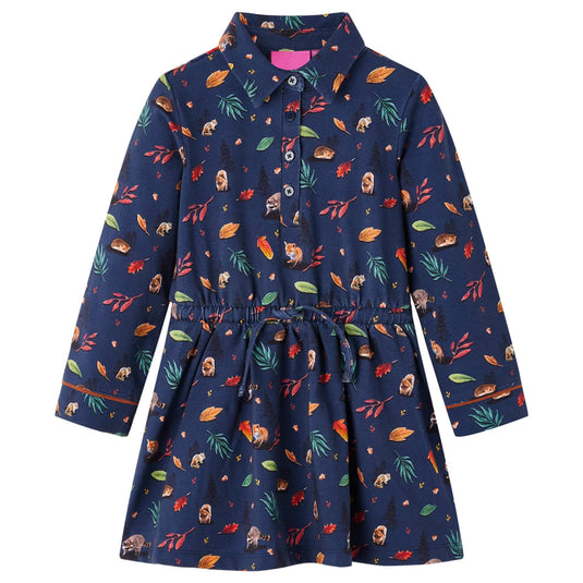 Vidaxl kinderjurk met lange mouwen 140 marineblauw