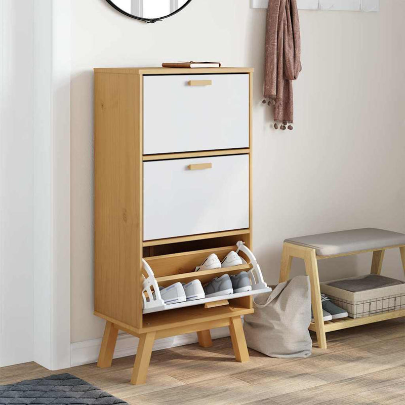 Load image into Gallery viewer, Vidaxl schoenenkast olden 55x35x120 cm grenenhout wit en bruin
