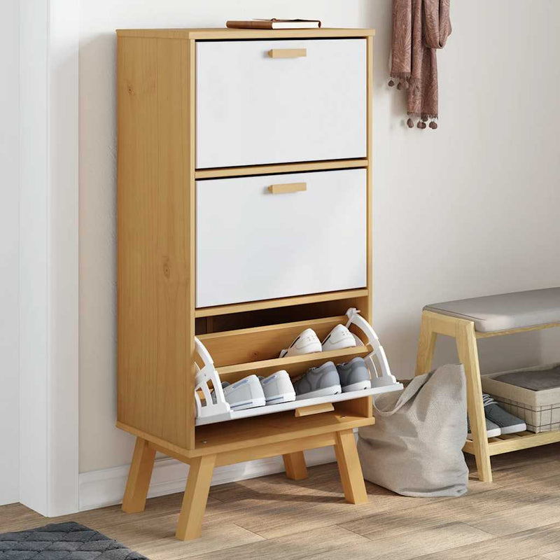 Load image into Gallery viewer, Vidaxl schoenenkast olden 55x35x120 cm grenenhout wit en bruin
