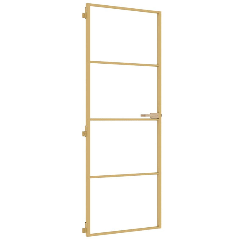 Load image into Gallery viewer, Vidaxl binnendeur smal 76x201,5 cm gehard glas en aluminium goudkleur
