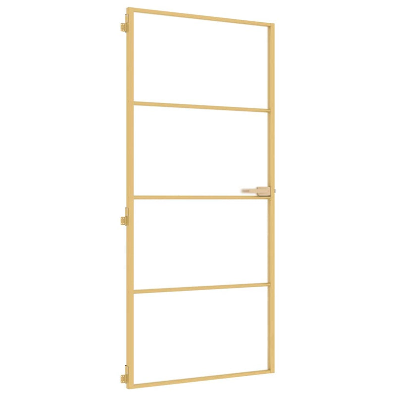Load image into Gallery viewer, Vidaxl binnendeur smal 93x201,5 cm gehard glas en aluminium goudkleur
