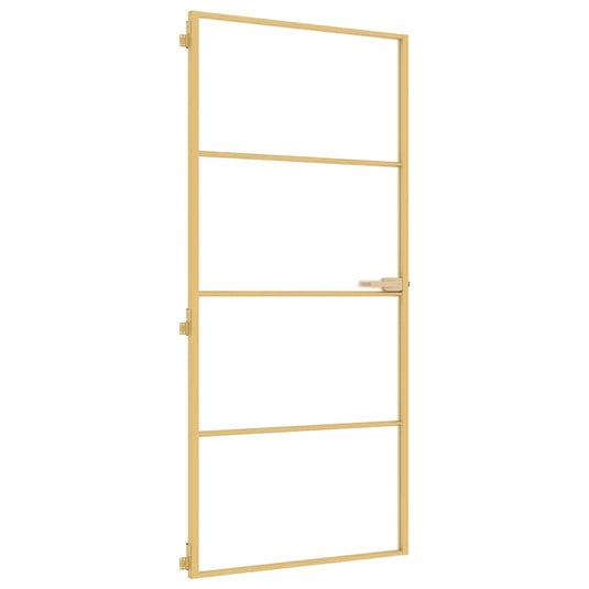 Vidaxl binnendeur smal 93x201,5 cm gehard glas en aluminium goudkleur