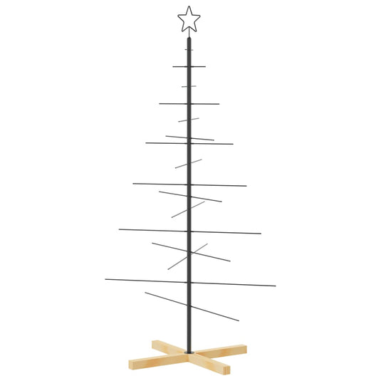 Vidaxl kerstdecoratie kerstboom met houten basis 150 cm metaal zwart