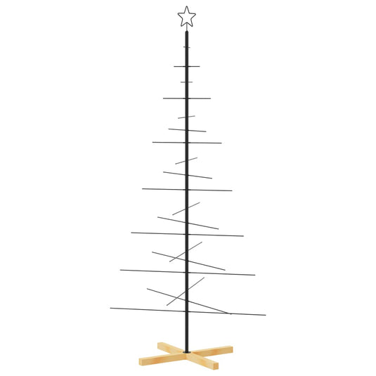 Vidaxl kerstdecoratie kerstboom met houten basis 180 cm metaal zwart