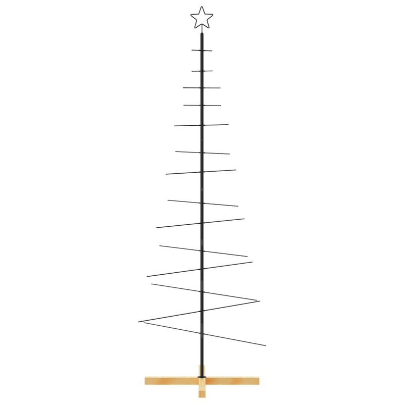 Laden Sie das Bild in Galerie -Viewer, Vidaxl kerstdecoratie kerstboom met houten basis 180 cm metaal zwart
