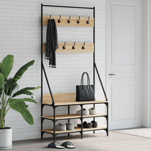 Vidaxl kledingrek met schoenenrek 90x34x184 cm sonoma eikenkleurig