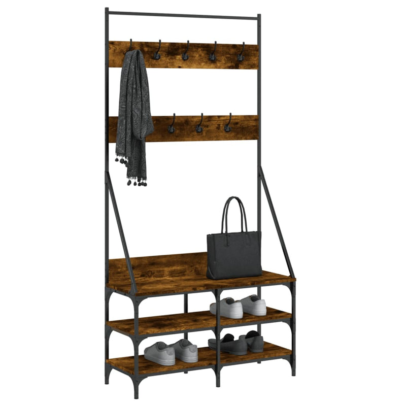 Load image into Gallery viewer, Vidaxl kledingrek met schoenenrek 90x34x184 cm gerookt eikenkleurig
