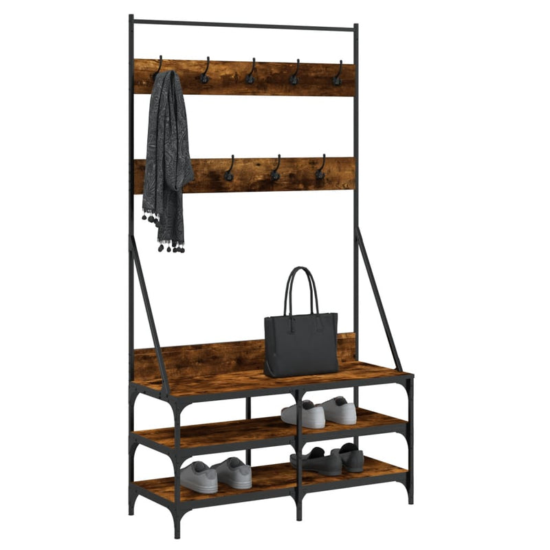 Afbeelding laden in galerijviewer, Vidaxl kledingrek met schoenenrek 100x40x184 cm gerookt eikenkleurig
