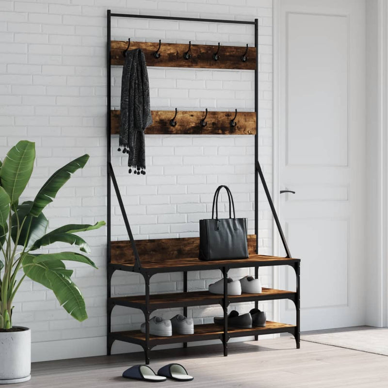 Afbeelding laden in galerijviewer, Vidaxl kledingrek met schoenenrek 100x40x184 cm gerookt eikenkleurig
