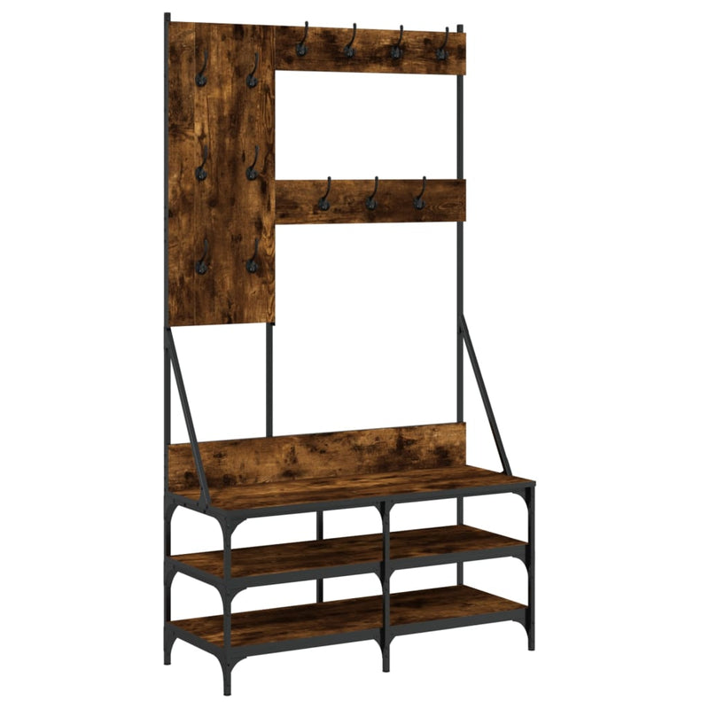 Afbeelding laden in galerijviewer, Vidaxl kledingrek met schoenenrek 100x40x184 cm gerookt eikenkleurig
